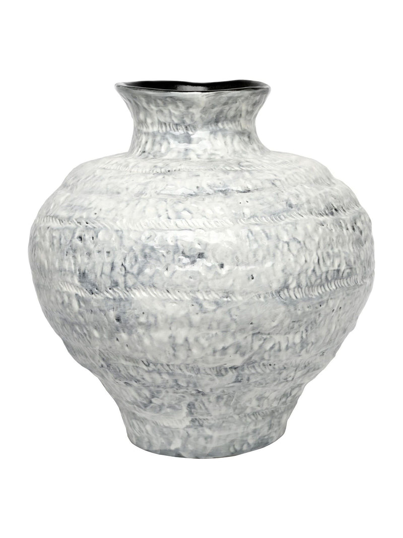Libra Interiors Lunel glazed white vase, large size, imported from the UK