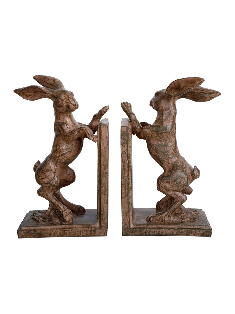 Libra Interiors rustic standing hare bookends 23cm, imported from the UK