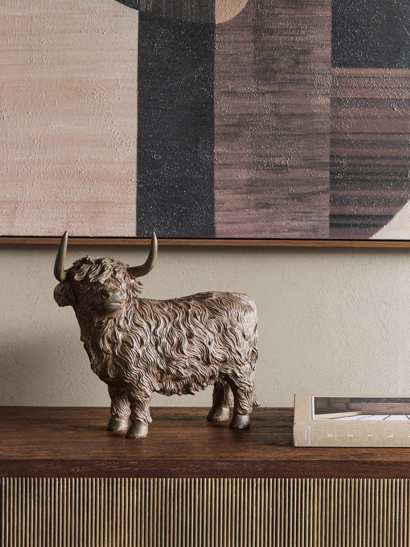 Libra Interiors rustic Highland cow sculpture brown, imported from the UK