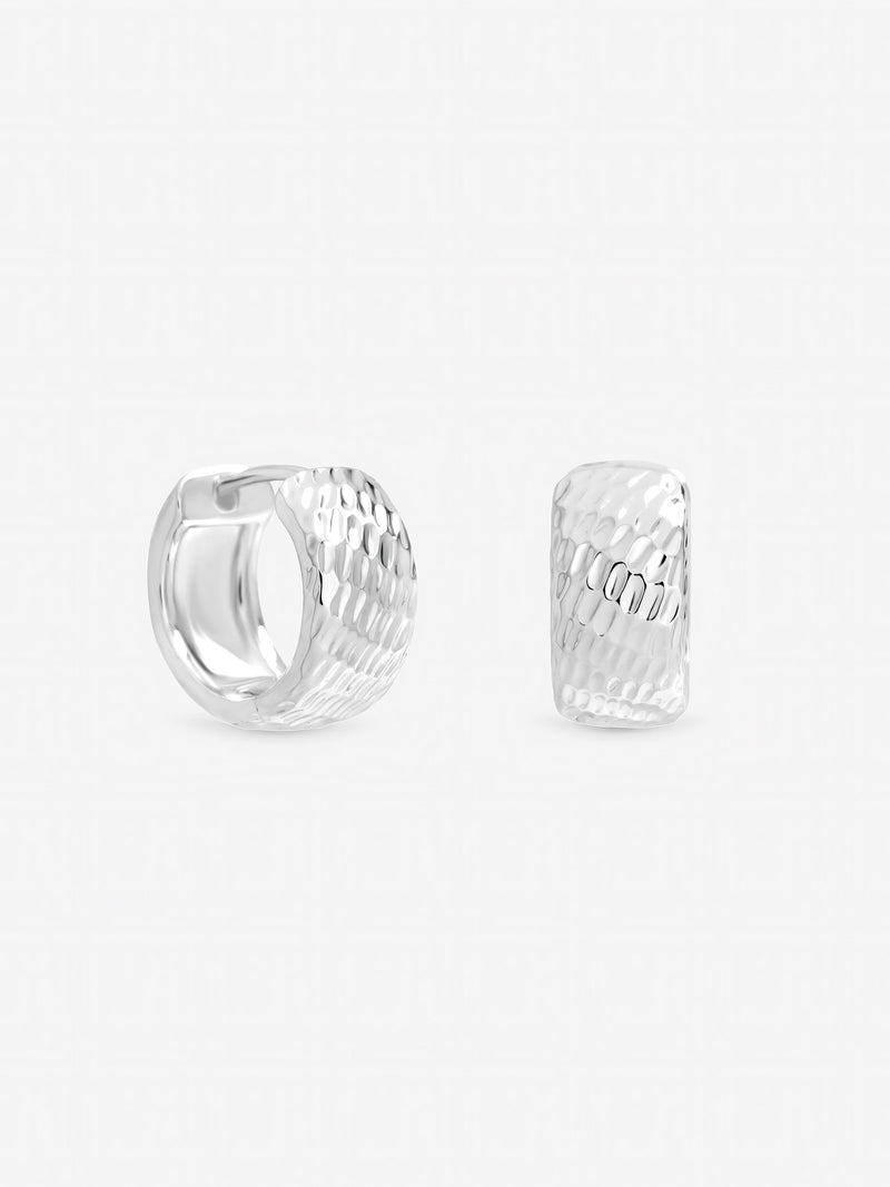Inicio sterling silver plated textured chubby hoop earrings, imported from the UK