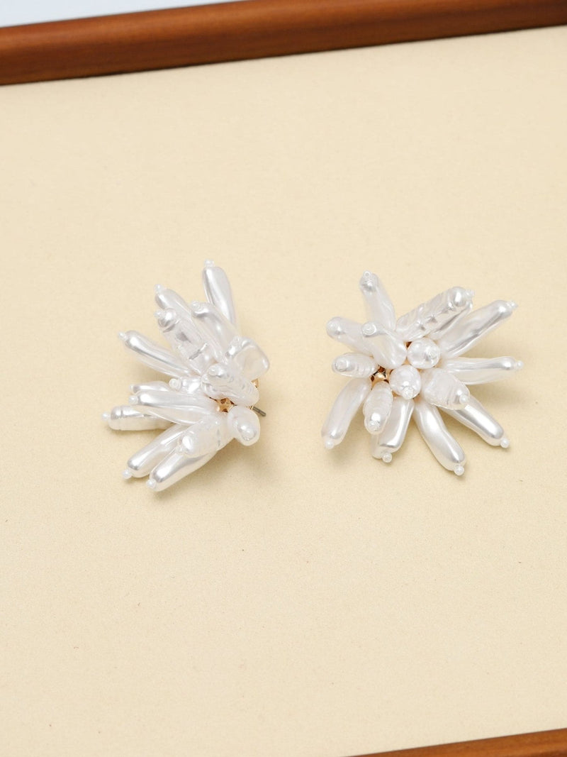 Mood gold tone statement pearl floral earrings, UK version