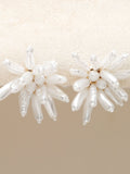 Mood gold tone statement pearl floral earrings, UK version
