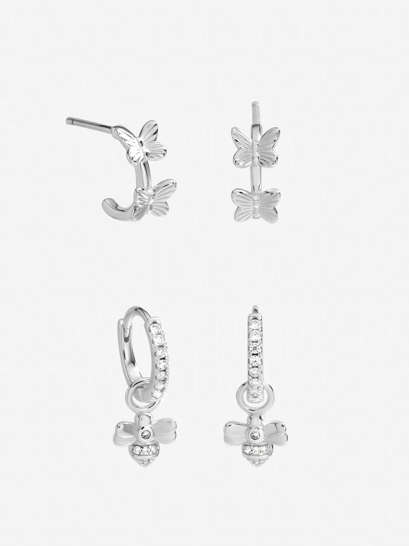 Inicio sterling silver plated butterfly and bumble bee earrings 2 pack (British brand)