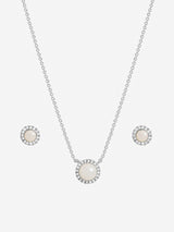 Next Inicio Sterling Silver Plated Pearl Halo Necklace and Earrings Gift Set- Buy online at McGrocer