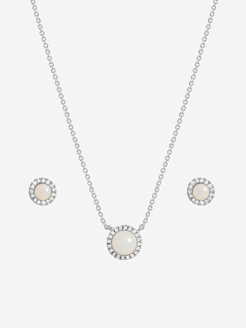 Inicio sterling silver plated pearl halo set gift box, imported from the UK
