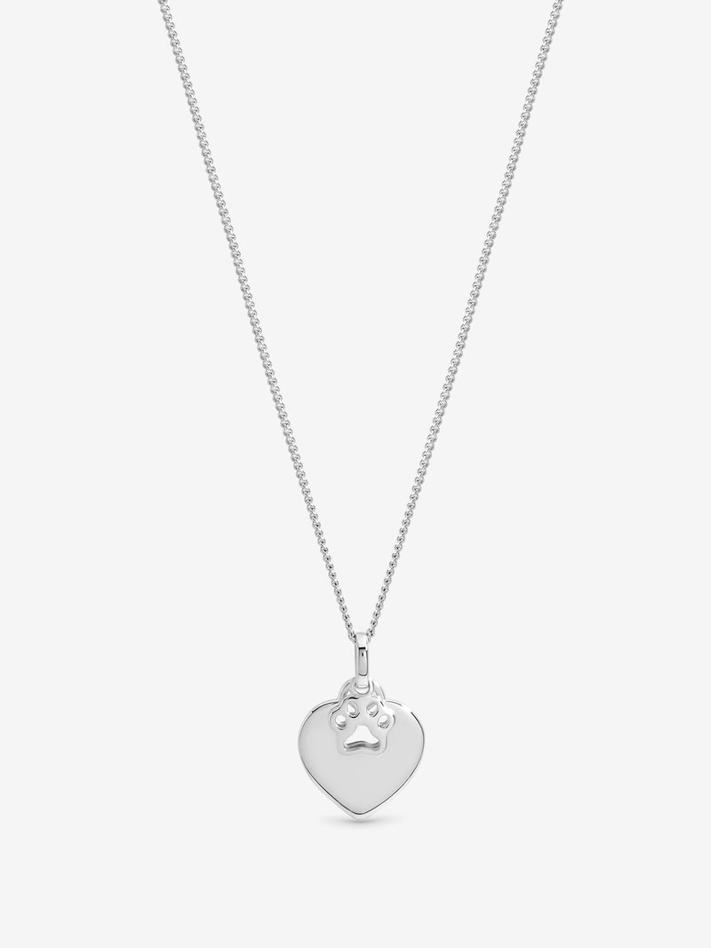 Inicio sterling silver plated heart pendant with pawprint charm (British brand)