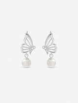 Next Inicio Sterling Silver Plated Polished Butterfly Pearl Drop Earrings- Buy online at McGrocer
