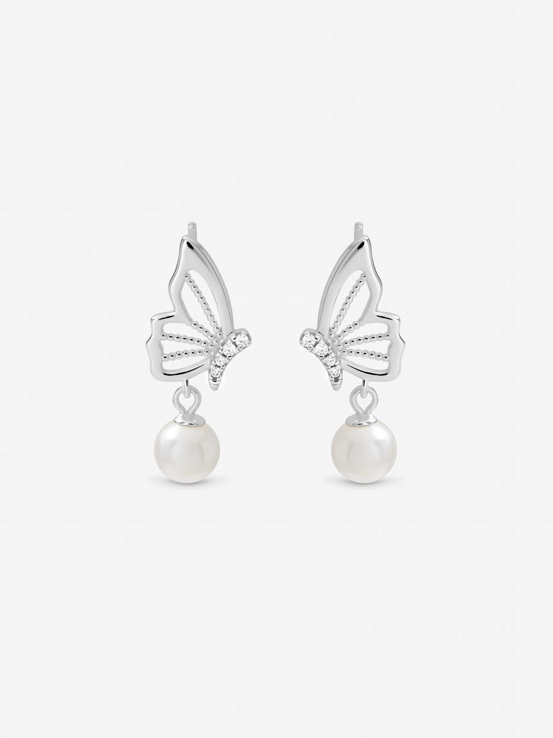 Inicio polished butterfly pearl drop earrings (British brand)