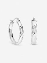 Next Inicio Sterling Silver Plated Polished Textured Oval Hoop Earrings- Buy online at McGrocer