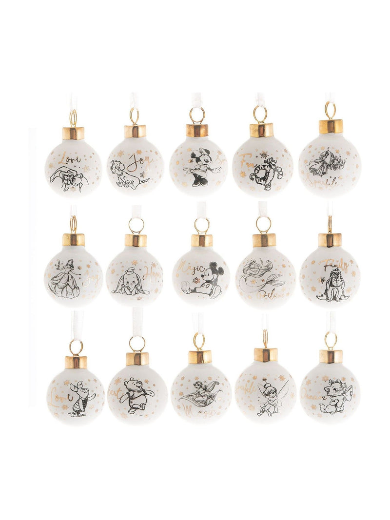 Widdop ceramic Disney baubles set of 15 with gold accents (British brand)