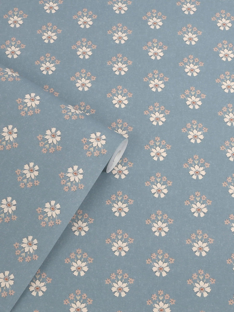 Laura Ashley Newport Blue Floral Geo wallpaper sample A4, imported from the UK