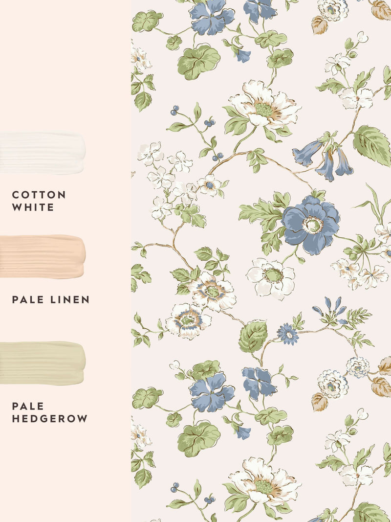 Laura Ashley Chalk Blue Pennywell Grove wallpaper sample, British product