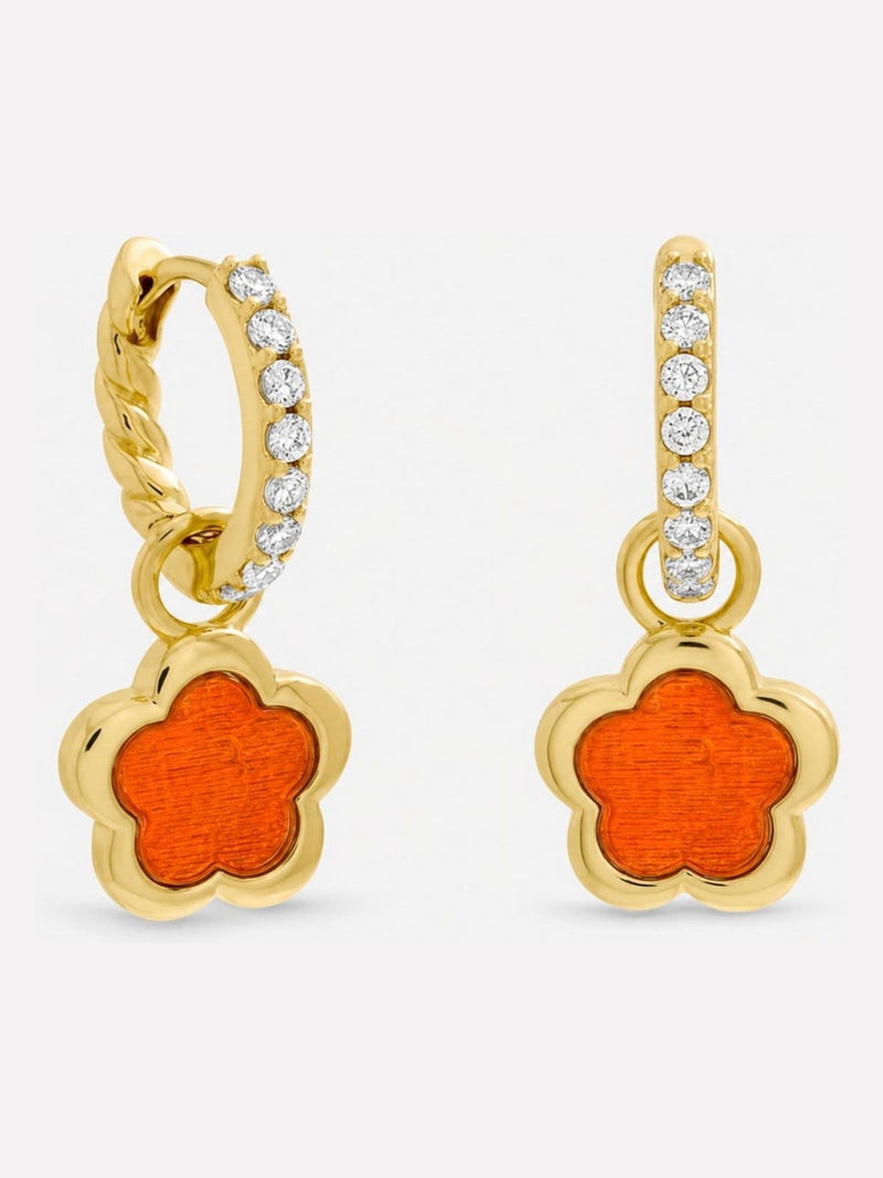 Inicio gold tone cherry red flower earrings, imported from the UK