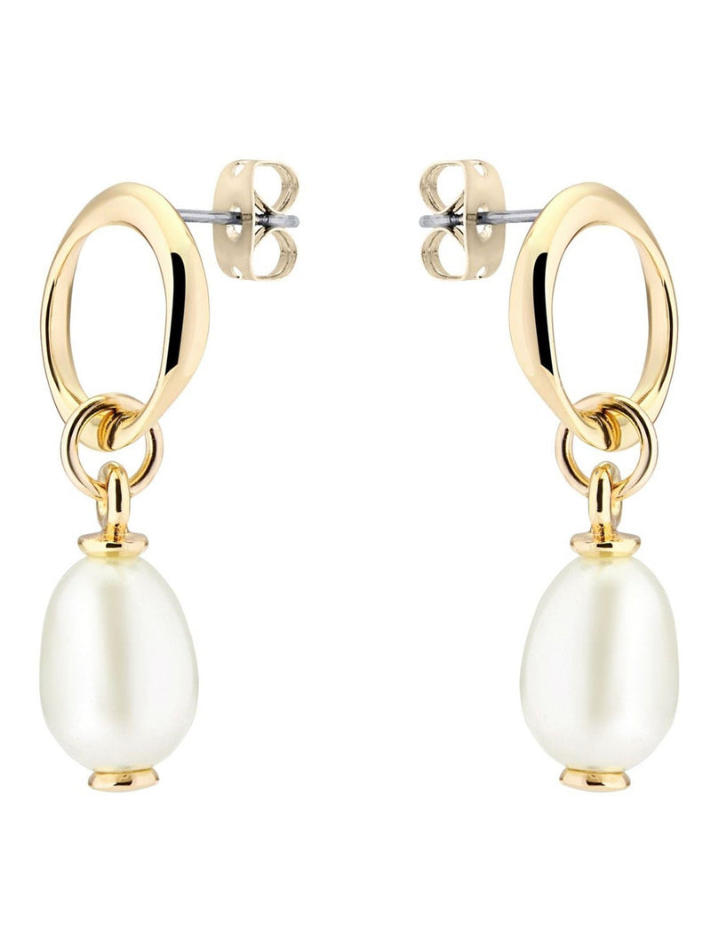 Karen Millen modern pearl drop earrings gold tone, UK version