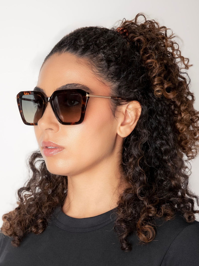 AllSaints square tortoiseshell sunglasses with khaki gradient lenses (British brand)