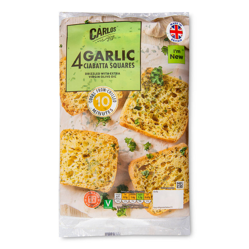Garlic ciabatta bread squares 4 pack (British brand)