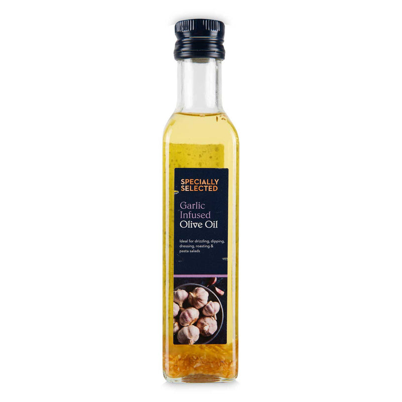 Garlic infused olive oil with garlic granules (British brand)