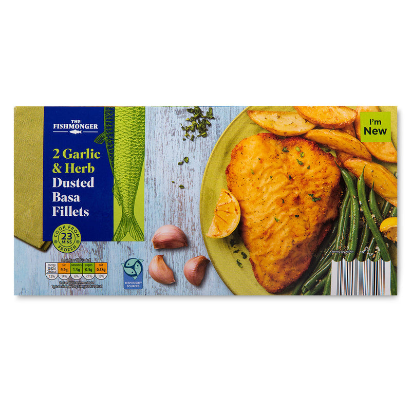 Garlic and herb basa fish fillets - British product