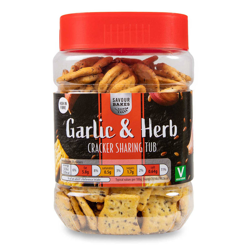 Garlic and herb crackers in a sharing tub, UK version