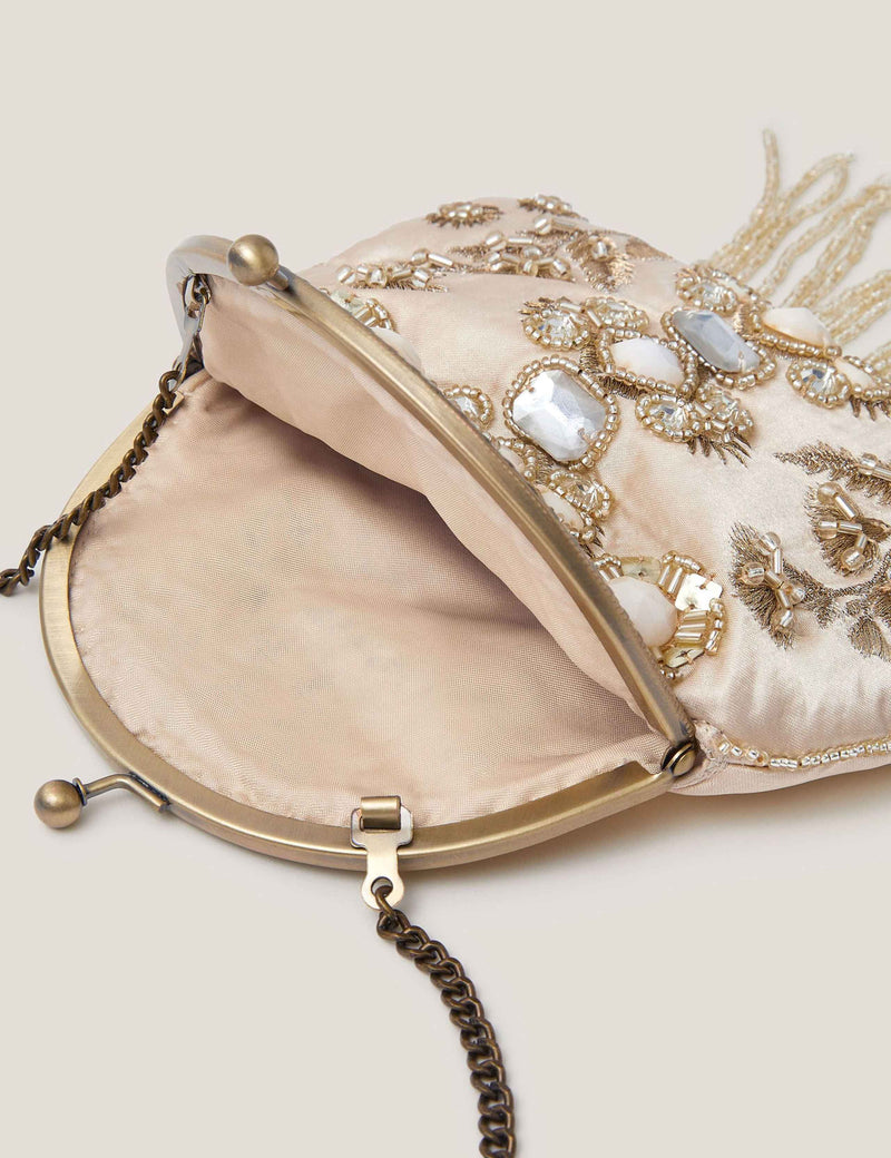 Monsoon gemstone tassel purse velvet, imported from the UK