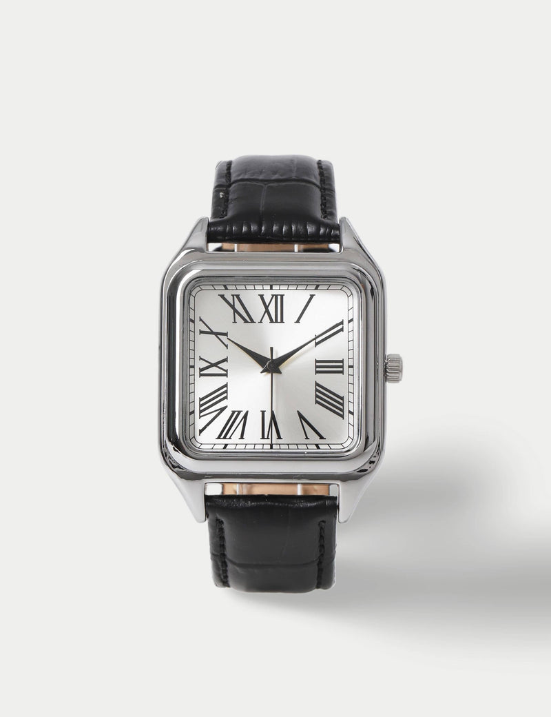 Montre classique carrée en cuir véritable avec fermeture à boucle - Produit britannique