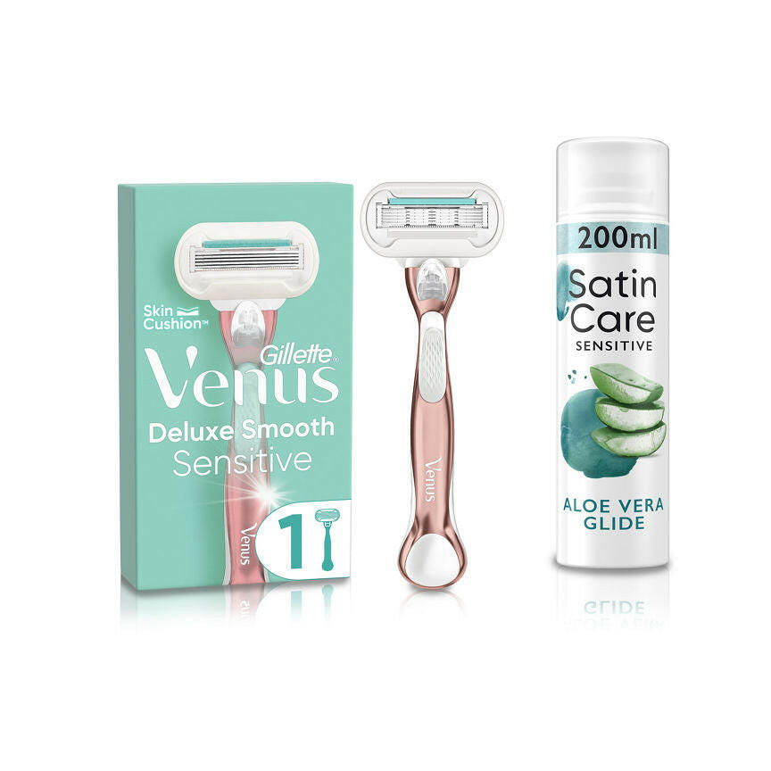 Venus Rose Gold Razor & Satin Care Shave Gel Sensitive Skin Bundle GOODS ASDA