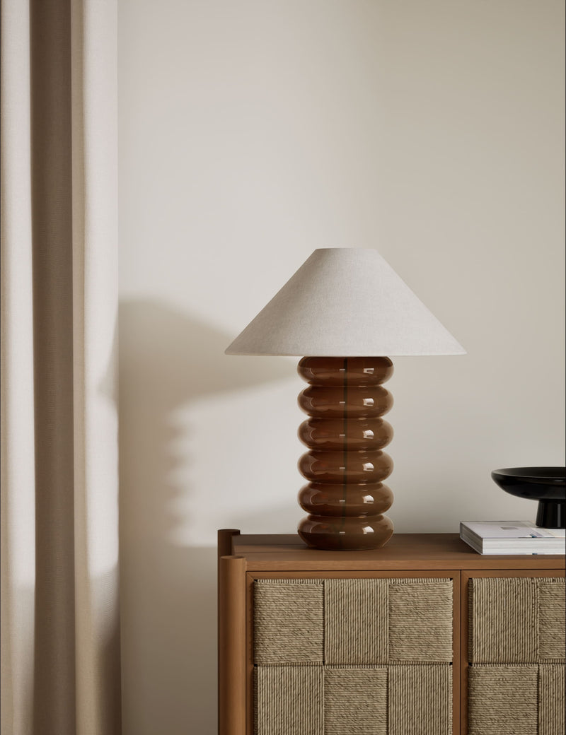 Glass Ribbed Table Lamp with fabric shade, UK version