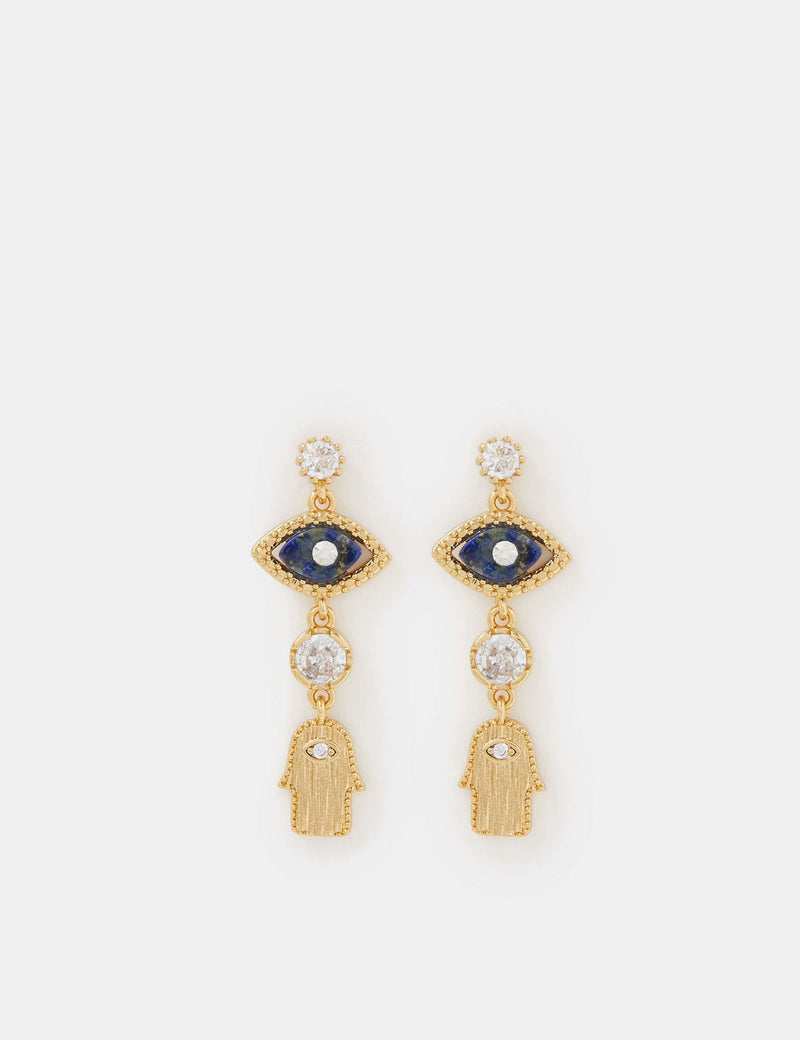 Accessorize gold plated 14ct evil eye hamsa drop earrings (British brand)
