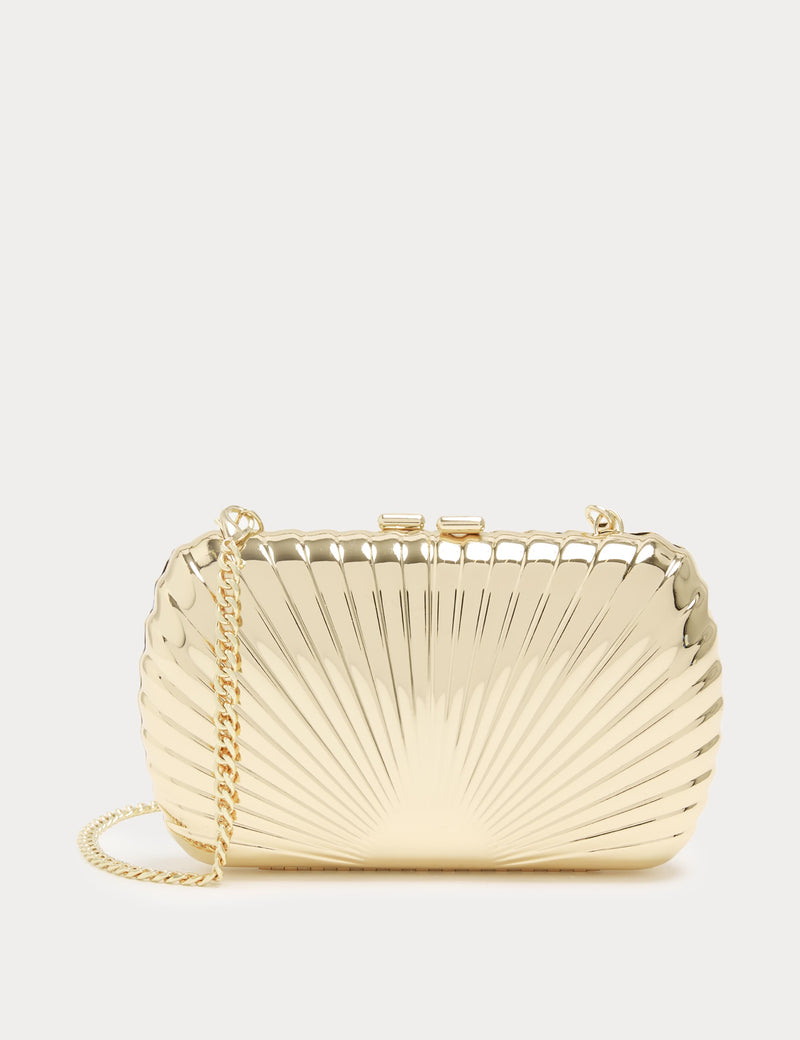 M&S gold textured chain strap clutch bag, UK version