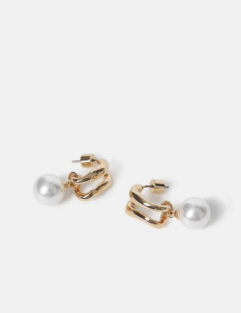 Earrings gold tone pearl effect hoop 35mm, imported from the UK