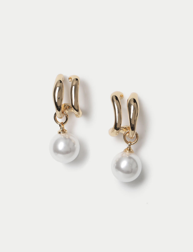 Earrings gold tone pearl effect hoop 35mm, imported from the UK