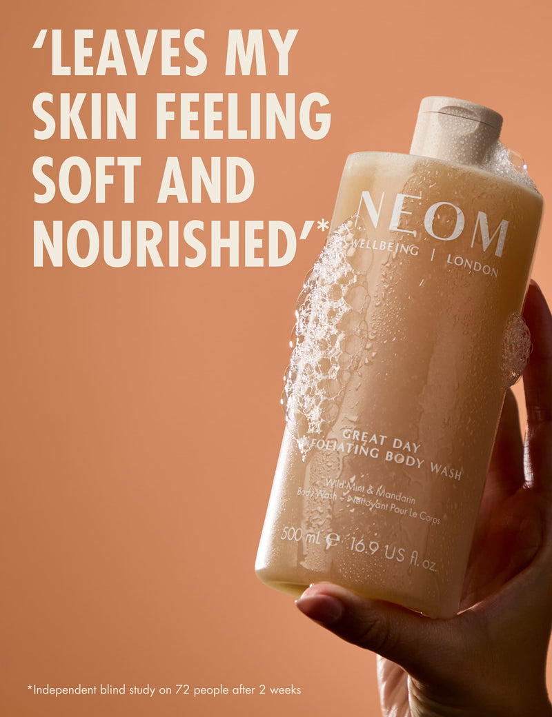 NEOM Wellbeing Great Day exfoliating body wash 500ml (British brand)