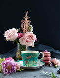 Sara Miller Green Bird fine china cup and saucer (British brand)