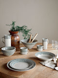 Nkuku cream juniper drop ceramic dinnerware set, imported from the UK