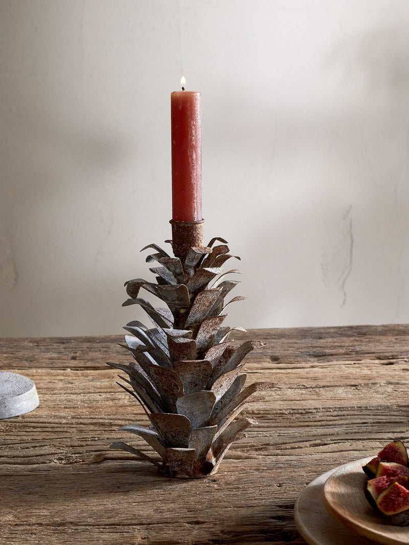 Nkuku pine cone candle holder whitewashed zinc - British product