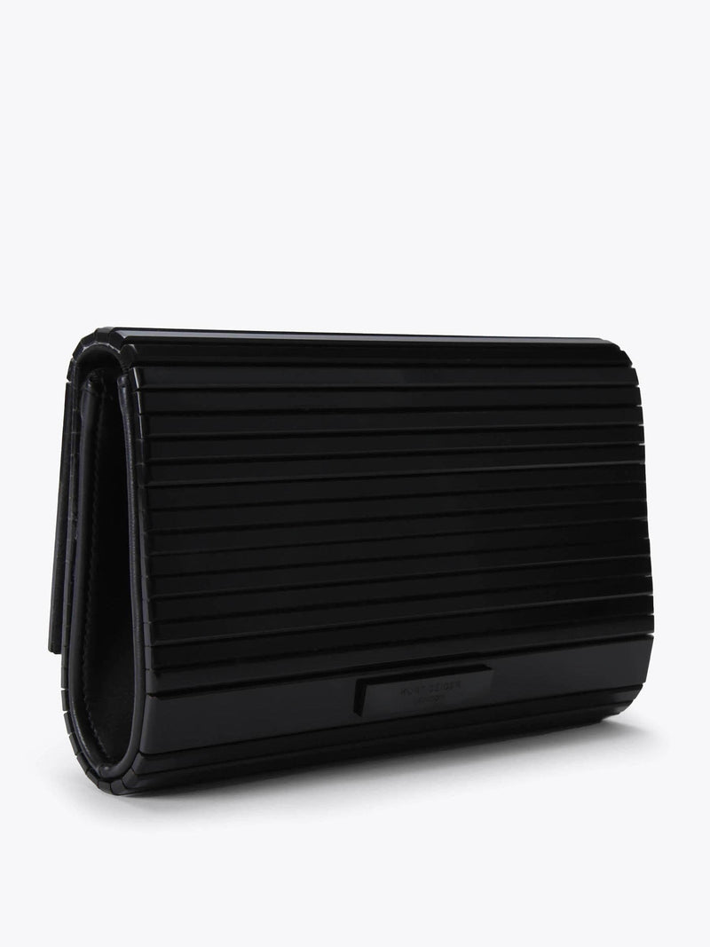 Kurt Geiger London black Party Eagle Drench clutch bag, imported from the UK