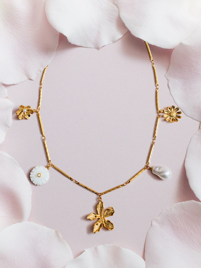 Orelia London gold tone flower pearl charm necklace (British brand)