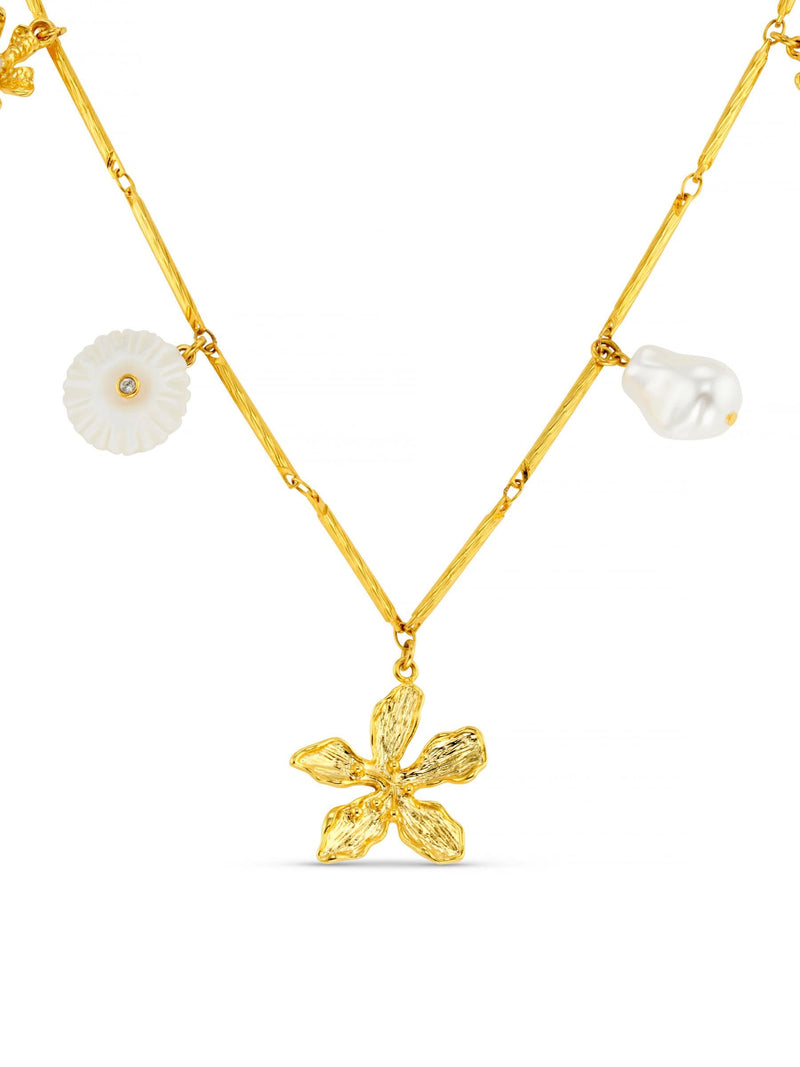 Orelia London gold tone flower pearl charm necklace (British brand)