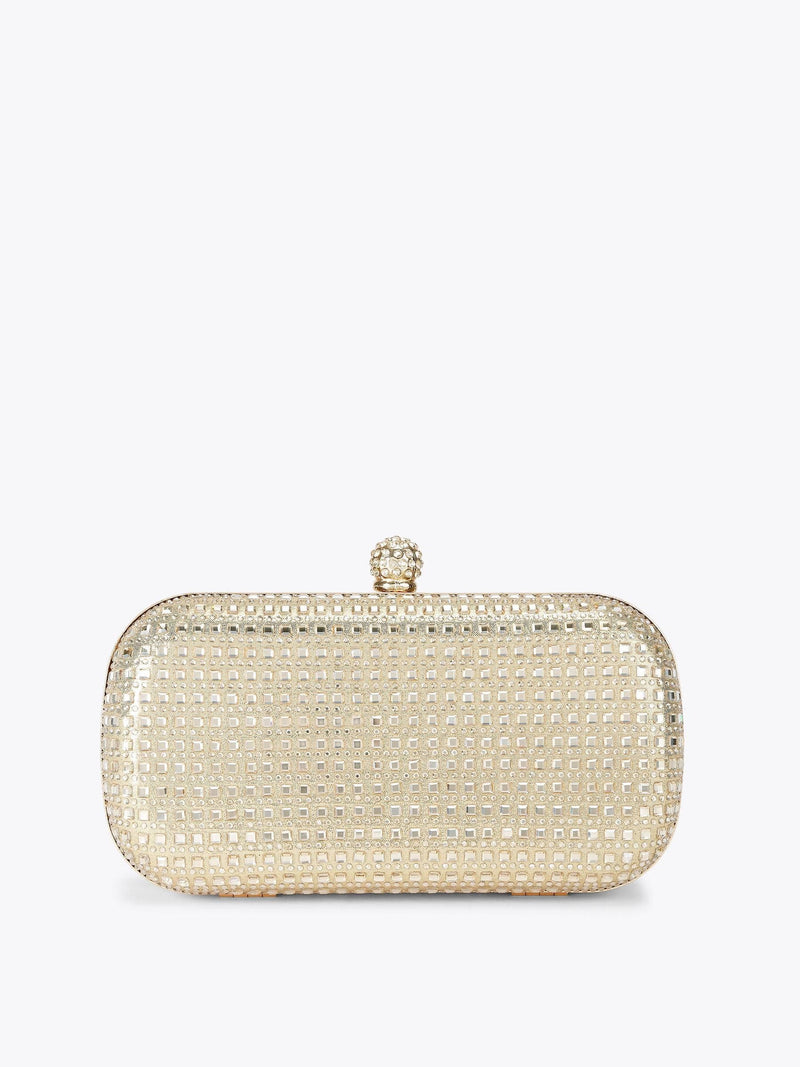 Carvela Cecilia hard clutch bag white faux pearls crystals silver trims (British brand)