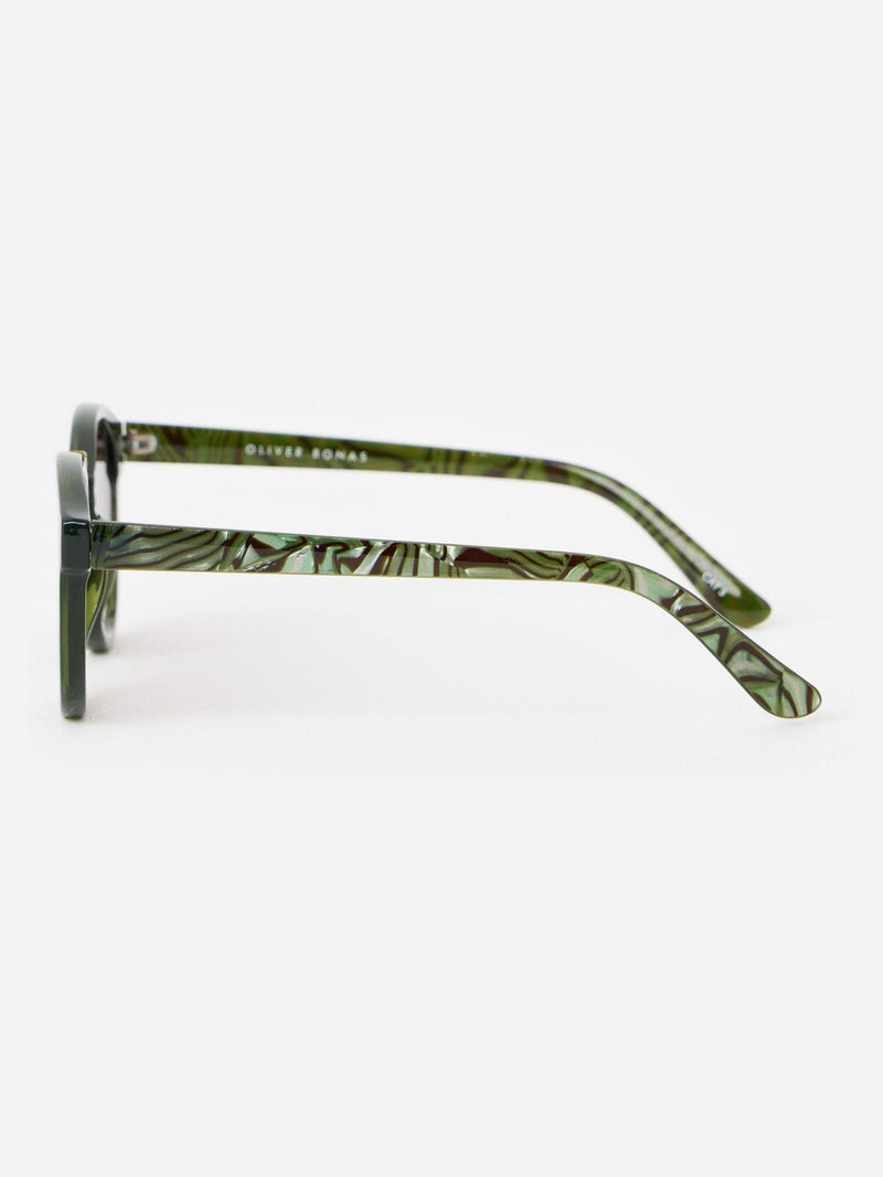 Oliver Bonas preppy sunglasses green marbled arms purple lenses (British brand)