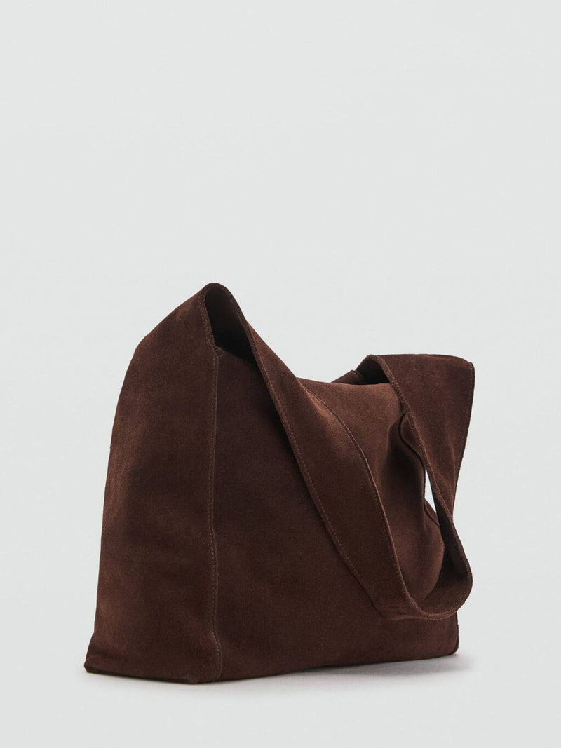 Mango brown suede shopper tote bag large, imported from the UK