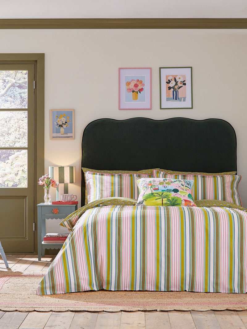 Land & Shore Multi Raven Stripe cotton pillowcases pair - British product