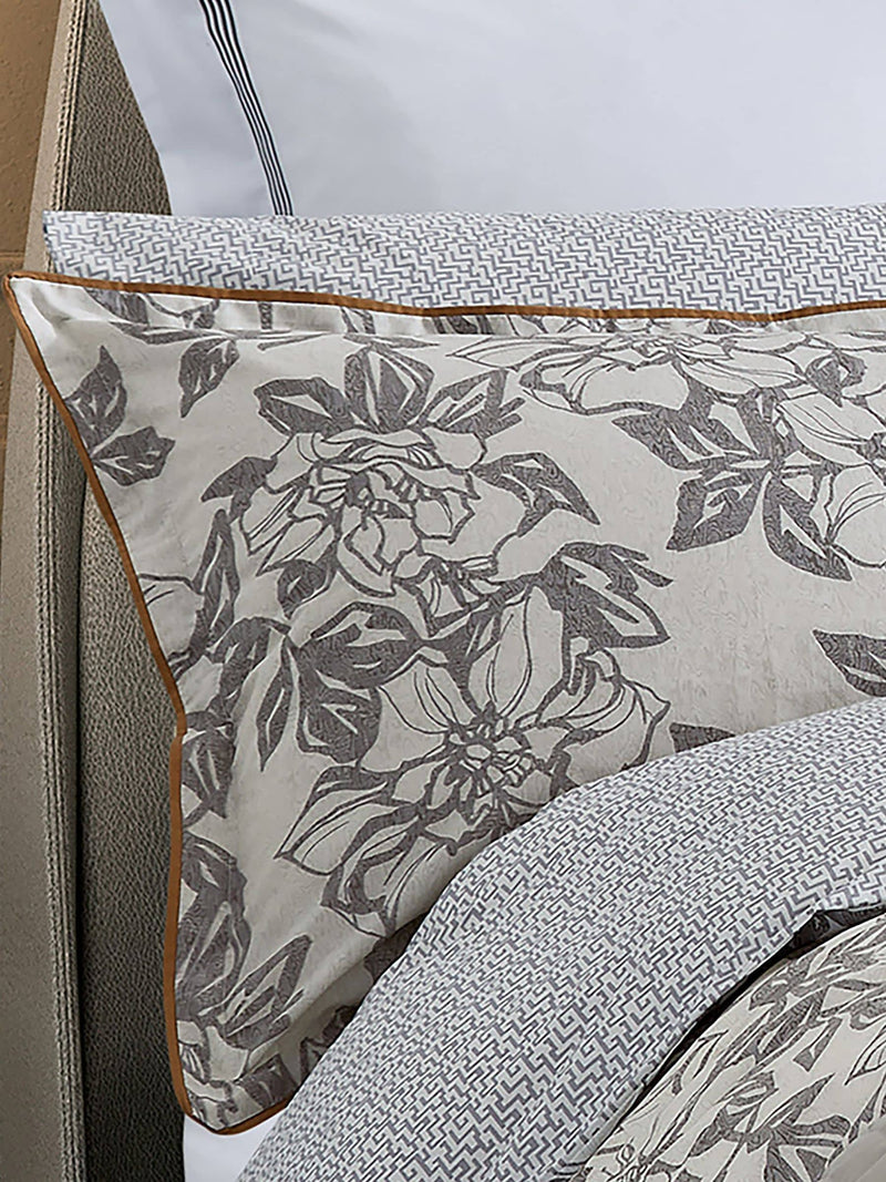 Bedeck of Belfast warm grey geometric cotton pillowcase, imported from the UK