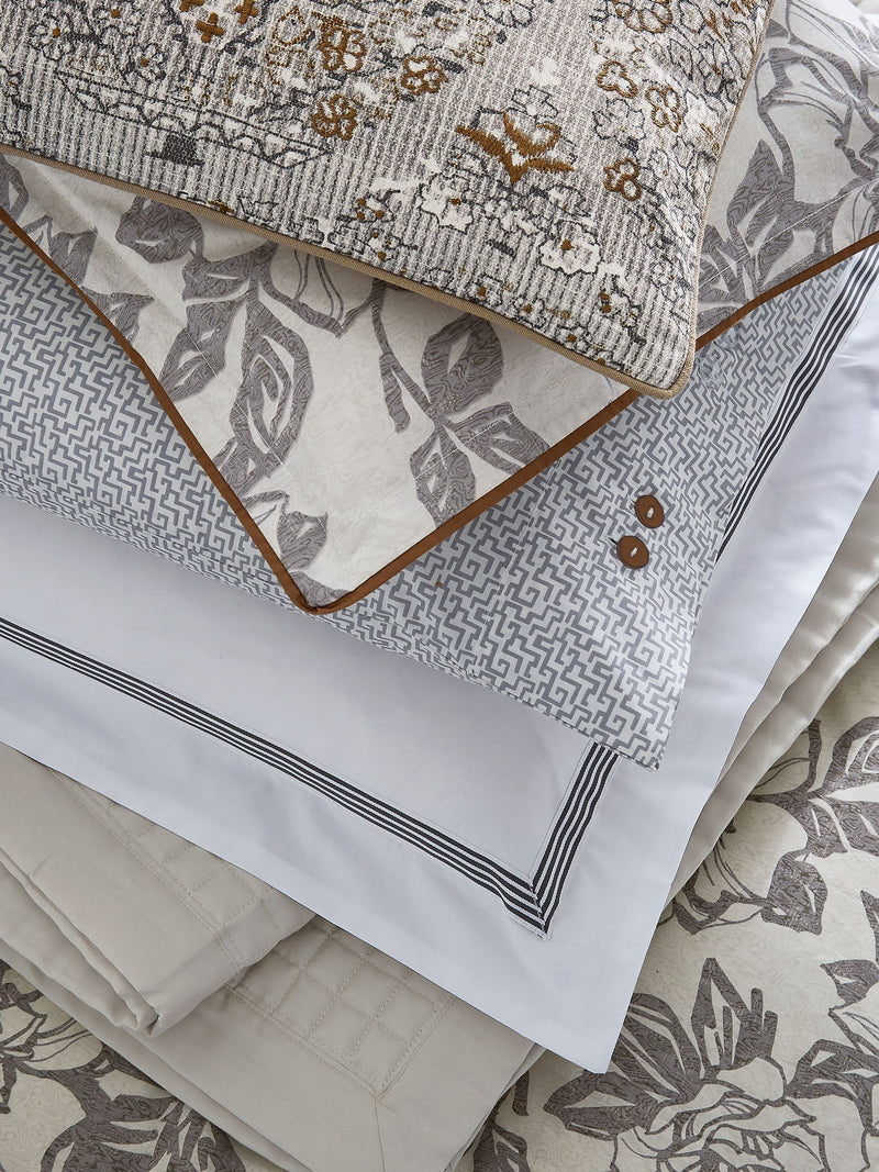 Bedeck of Belfast warm grey geometric cotton pillowcase, imported from the UK