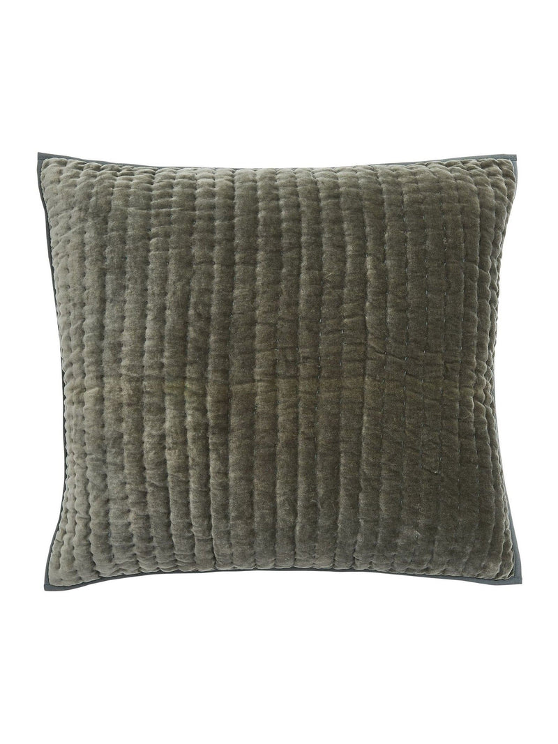 Bedeck of Belfast olive velvet quilted sham, imported from the UK