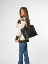 Next Cultured London Black Stripe Gisella Leather Tote Bag- Buy online at McGrocer