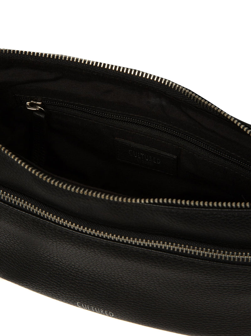 Cultured London black Elowen leather crossbody bag - British product