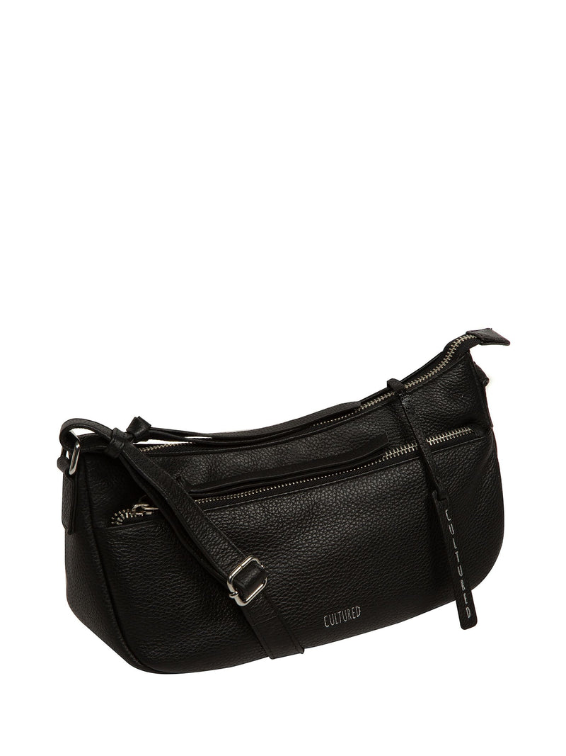 Cultured London black Elowen leather crossbody bag - British product