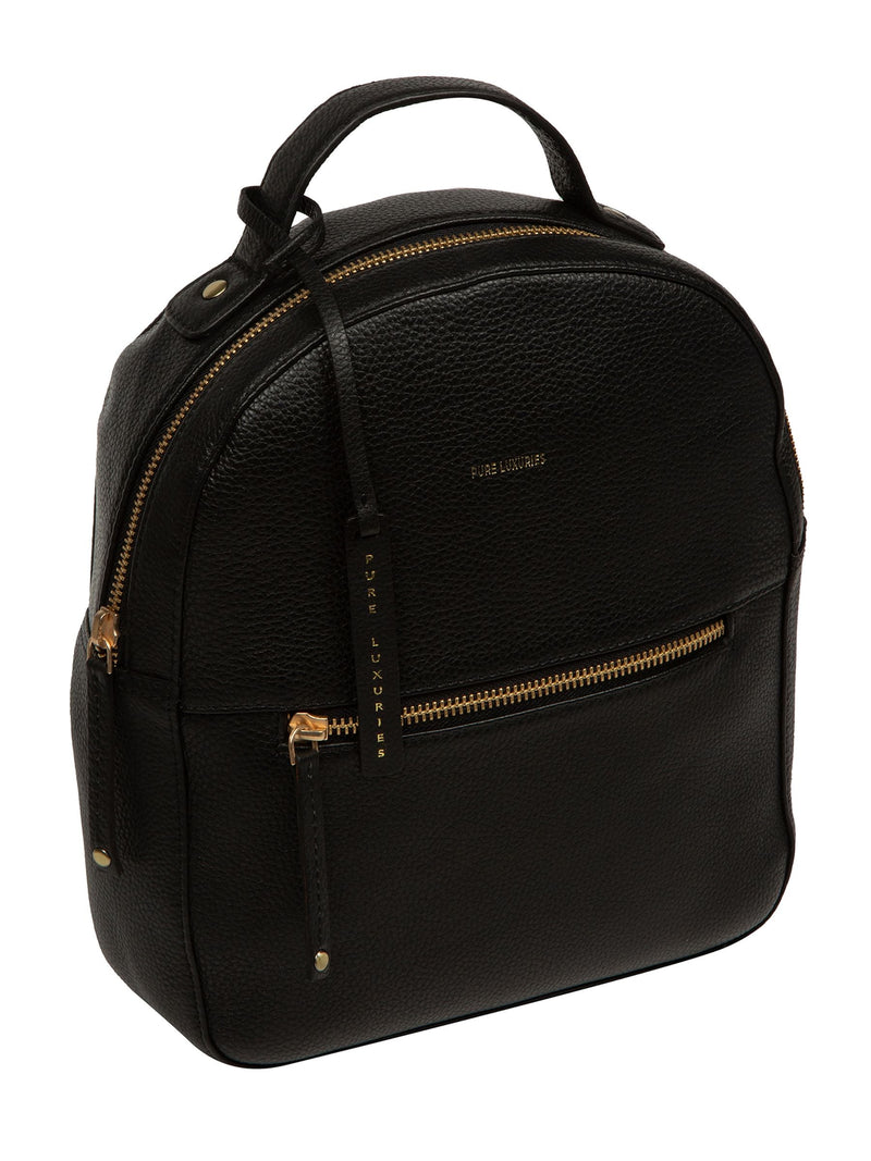 Pure Luxuries London black Sophia leather backpack, imported from the UK