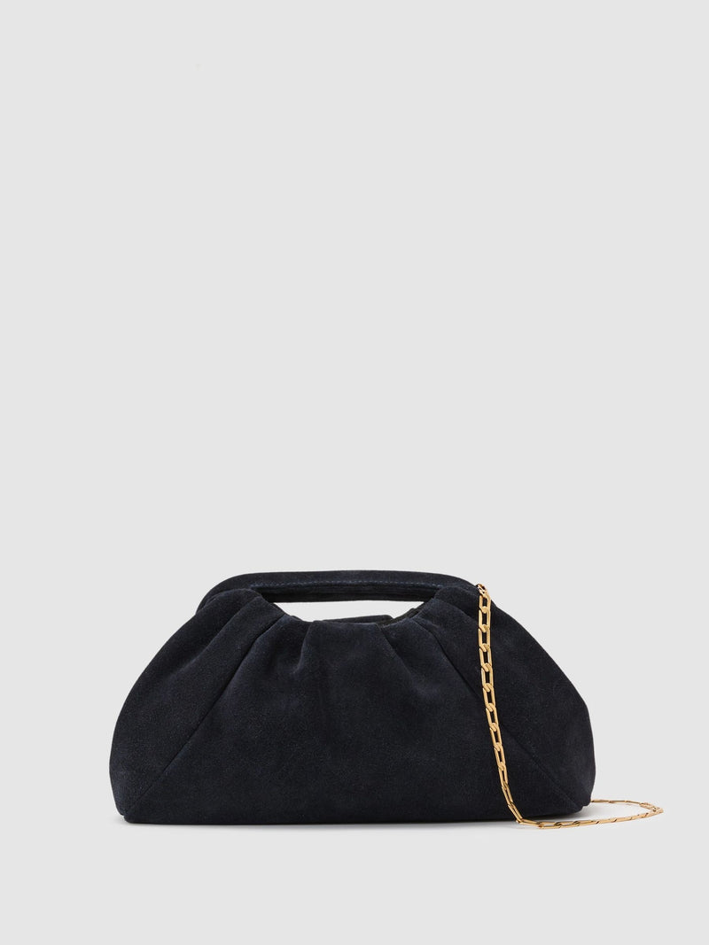 Reiss navy suede clutch bag with cut-out handle (British brand)